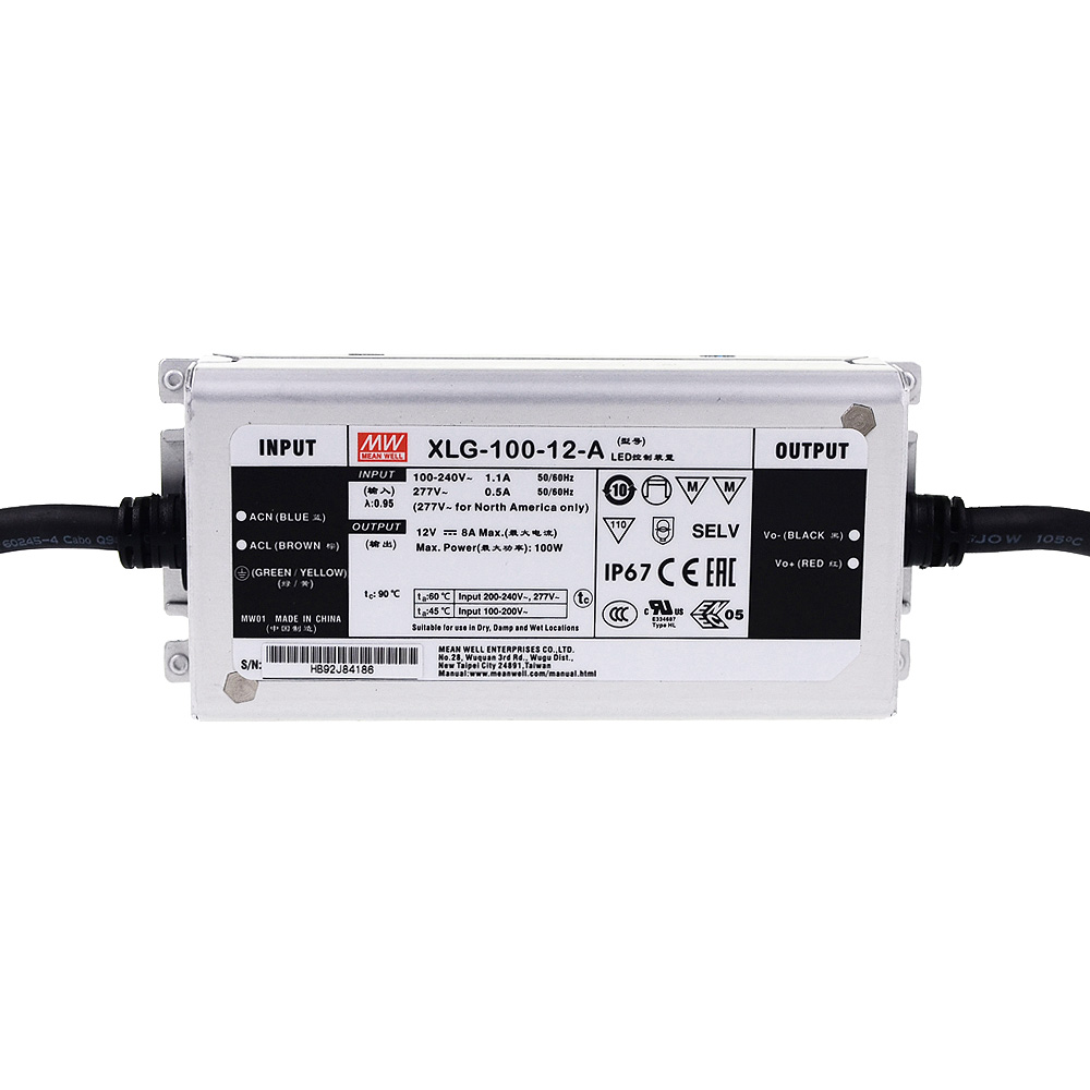 XLG-100-24-A 96Watt AC100-305V Input Voltage Mean Well High-Efficacy Waterproof DC24V UL-Listed LED Display Lighting Power Supply